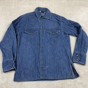 Vintage Big Yank Denim Shirt Mens L Blue Snap Button Western Workwear Retro 80s
